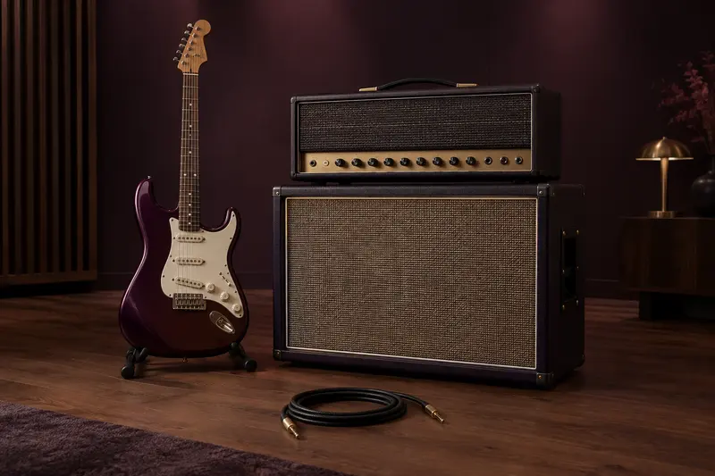 Combo guitare et ensemble tête ampli avec baffle dans un studio