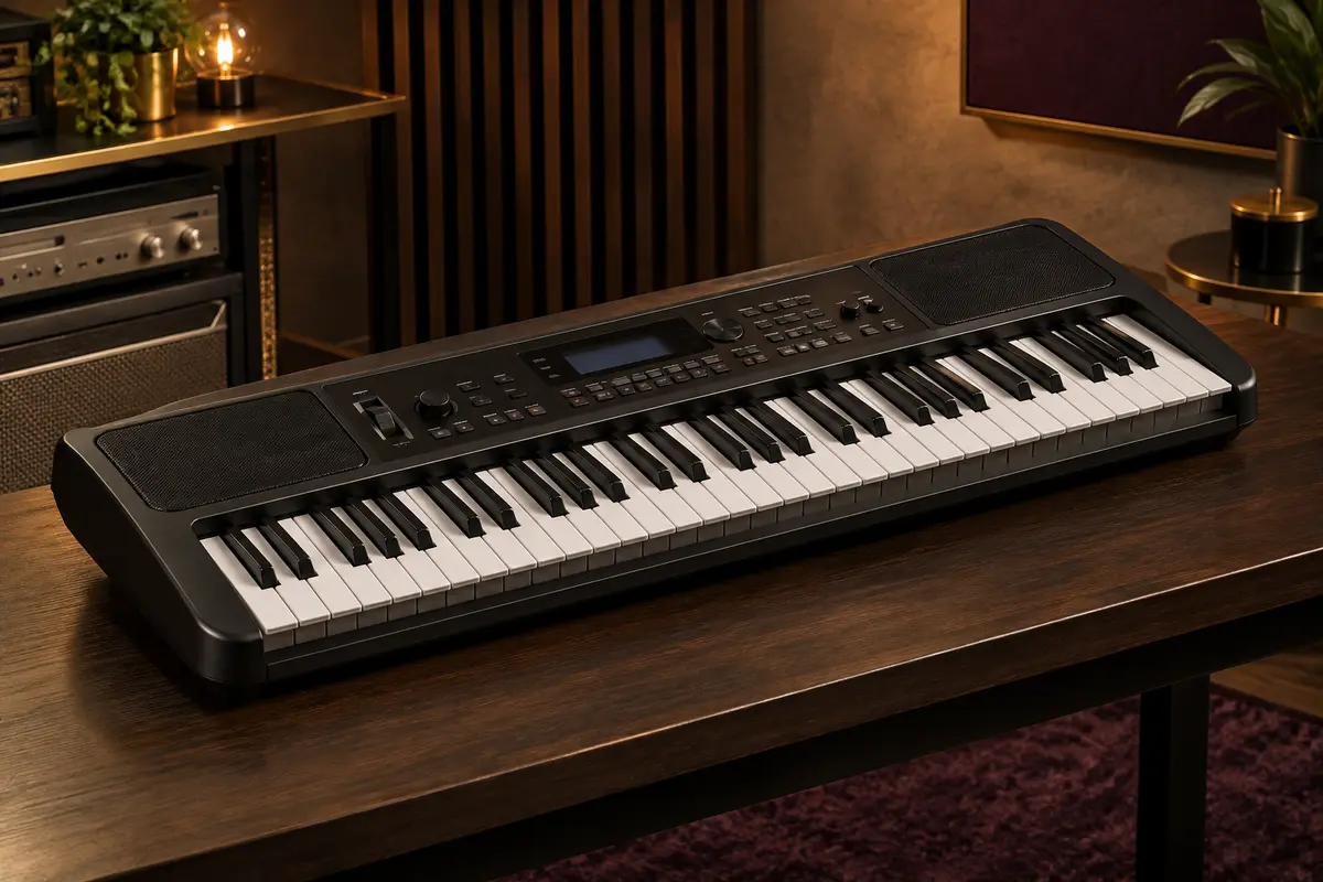 Clavier arrangeur Casio CT-S400 noir à 61 touches posé sur un support en bois sombre