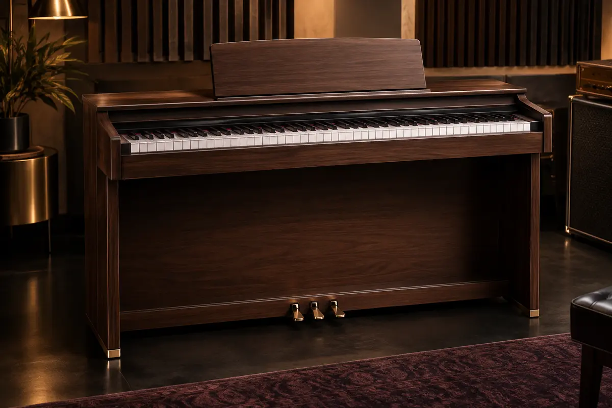 Piano numérique Eastar EUP-100 à 88 touches lestées, finition effet bois rétro et triple pédalier