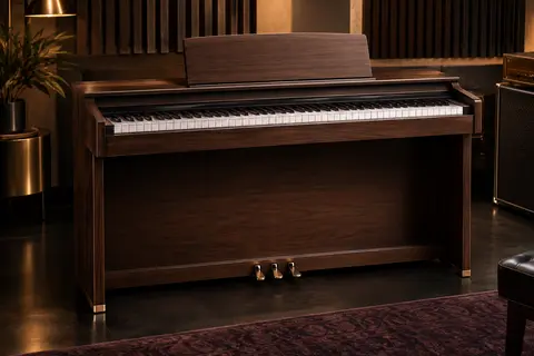 Piano numérique Eastar EUP-100 à 88 touches lestées, finition effet bois rétro et triple pédalier
